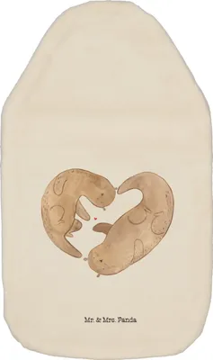 Produktbild von Mr. & Mrs. Panda Wärmekissen Otter Herz - Weiß - Geschenk, Wärmflasche, Hochzeitstag, mit Bezug, Liebe, Plüsch, Seeotter, Wärmflaschen, naturkautschuk