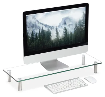 Image de Support d'écran en verre - Rehausseur d'écran - Support pour ordinateur portable - Hauteur 9 à 11 cm - 70 x 24 cm