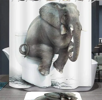 Produktbild von Ibenzoa® Wasserdichter Duschvorhang mit Elefantenprint, Polyester-Pongee, schimmelhemmende & antibakterielle Beschichtung, inkl. 12 Ringe, 120 x 200 cm
