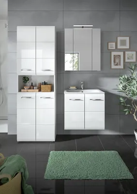 Produktbild von xonox.home Ice Badkombination  (B/H/T: 135x185x46 cm) in weiß hochglanz tiefzieh