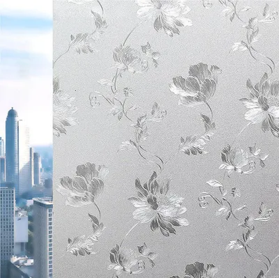 Produktbild von Fensteraufkleber mit Hibiskusblütenmuster, Milchglas, lichtdurchlässig, blickdicht, Badezimmer, Sichtschutzfolie, Blendschutz