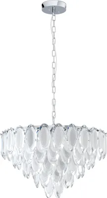 Produktbild von EGLO Hängelampe Carvario, Pendelleuchte Esstisch, Deckenlampe hängend, Kronleuchter aus Stahl in chrom, Glas in klar, satiniert, E14 , Ø 61,5 cm