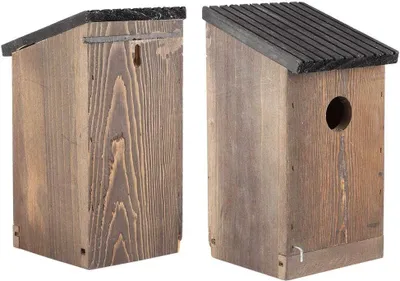 Obrázok produktu pre Drevený domček pre vtáky – vonkajšia búda – krmítko pre vtáky – odolná proti poveternostným vplyvom – 12x12x23,5 cm – prírodné drevo