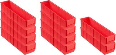 Produktbild von SparSet 10x Rote Industriebox 400 S | HxBxT 8,1x9,1x40cm | 2,2 Liter | Sichtlagerkasten, Sortimentskasten, Sortimentsbox, Kleinteilebox