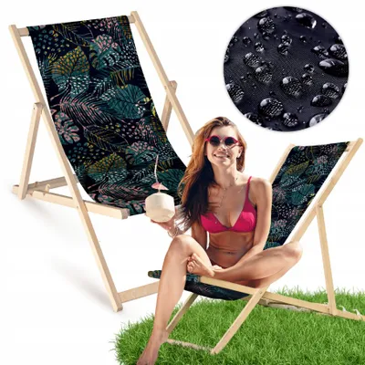 Produktbild von Liegestuhl klappbar aus Holz mit Wildpflanzen-Textur Motiv – Klappstuhl Klappliege Sonnenstuhl Strandstuhl Gartenliege