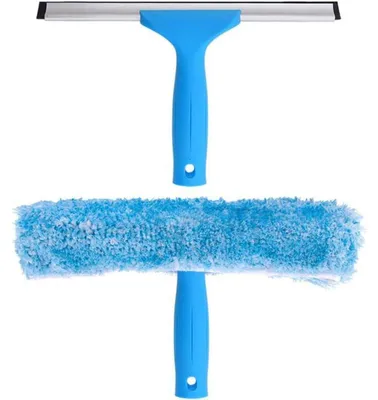 Immagine prodotto di Set combinato per la pulizia dei vetri: spazzola e tergitura, detergente per vetri, 25 cm, colore blu/bianco/nero