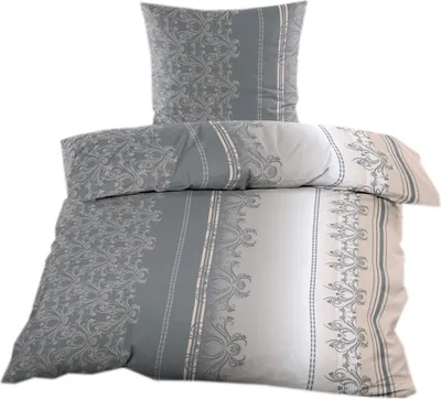 Produktbild von Biber Bettwäsche 135x200 cm mit Reißverschluss in Anthrazit Taupe Ornamente