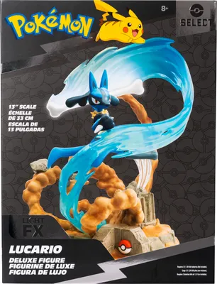 Produktbild von Pokémon Deluxe Statue Lucario - 33 cm - LED-Leuchtfunktion - Knochenstab - Dynamische Pose - Offiziell lizenziert - Ab 8 Jahren