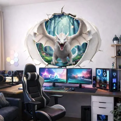 Immagine prodotto di Decords, adesivo da parete a forma di drago bianco in 3D, 40 cm