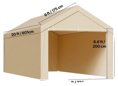 Produktbild von Carport-Überdachung, UV-beständig, langlebiger Wetterschutz, 10x20ft Beige