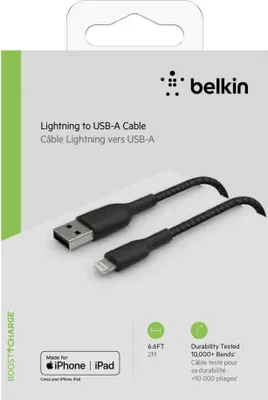 Image de Belkin BOOST CHARGE - Câble Lightning - Lightning mâle à USB mâle - 2 m - noir - pour Apple iPad/iPhone/iPod (Lightning)