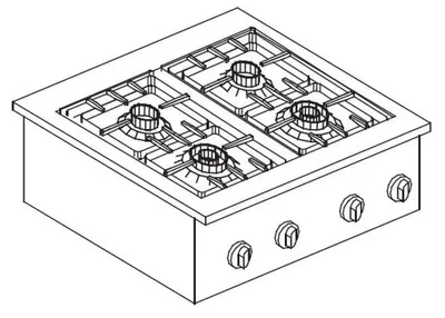 Obrázek produktu pro Vestavná plynová varná deska, 4 hořáky, 18 kW