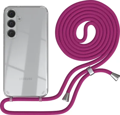 Produktbild von EAZY CASE Handykette kompatibel mit Samsung Galaxy S24 Plus, Handyhülle mit Umhängeband, Handykordel, Schutzhülle Clear, Band in Rosa