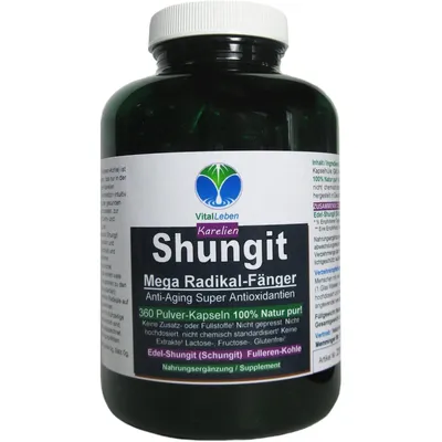 Produktbild von Edelschungit Schungit Elite Shungite 360 Pulver Kapseln.  aus Karelien. 100% NATUR pur! OHNE ZUSATZSTOFFE.