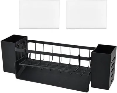Productafbeelding van RVS Keuken Organizer Zwart - Spoelbakrek met Handdoekhouder en Sponshouder