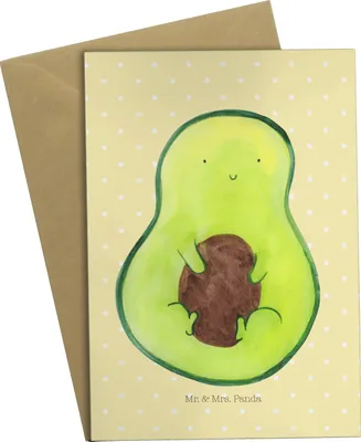 Produktbild von Mr. & Mrs. Panda Grußkarte Avocado Kern - Gelb Pastell - Geschenk, glücklich, Spruch Leben, osterkarte, weihnachtskarten, einladungskarten, Pflanze, Lächeln, dankeskarten