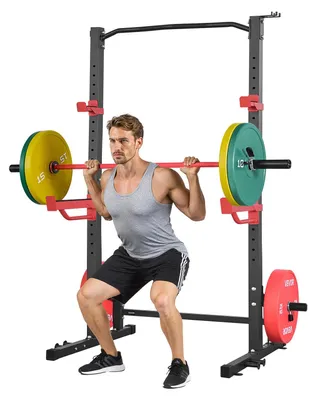 Obrázek produktu pro VEVOR Power Cage Squat Rack 454 kg Nosnost, multifunkční Power Rack pro domácí posilovnu se 4 držáky pásů, nastavitelným J-háčkem a bezpečnostními tyčemi pro kliky s činkou