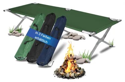 Image de Lit de camp pliable pour le camping - le lit est léger, stable & rapide à monter - charge jusqu'à 130 kg - lit d'invité & chaise longue de camping avec sac de transport vert