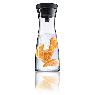Produktbild von WMF Wasserkaraffe 0,75 l Basic, 0,75 l, Schwarz, Transparent, Glas, Silikon, Edelstahl, Köhler & Wilms, Basic, 10 cm