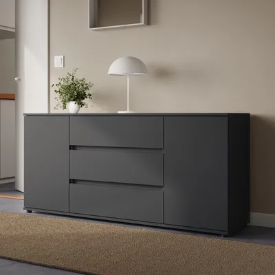 Obrázok produktu pre Domov Kolektív Komoda s zásuvkami | moderná komoda do obývačky, spálne a predsiene | 150 x 40 x 70 cm | 3 zásuvky a 2 dvierka | antracitová
