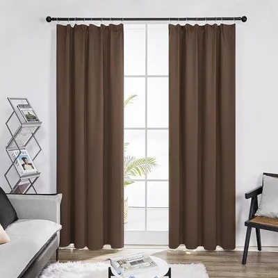 Produktbild von Famanu Verdunkelungsvorhänge mit Faltenband, Braun, 140x175 cm (B x H), Set von 2, Wärmeisolierend für Fenster, Fertig