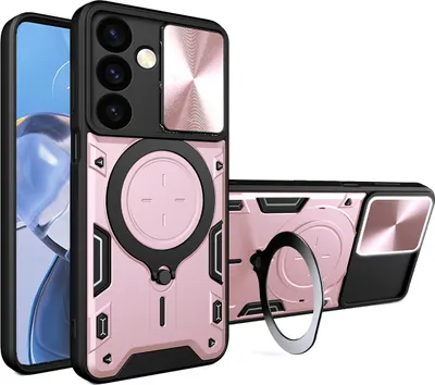 Produktbild von Handyhülle für Samsung Galaxy S24 Dual-Layer Stoßfest Rüstung Hülle mit Dia Kameraschutz und Kreisförmig Ring Ständer Roségold