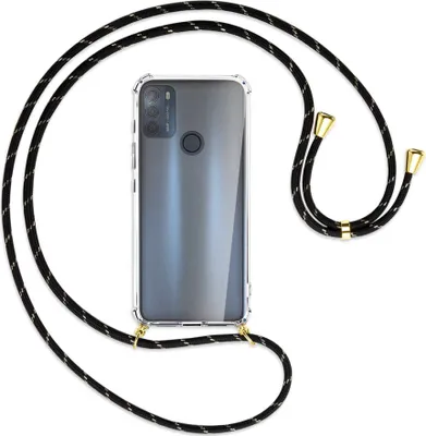 Produktbild von Handykette Backcover-Schutzhülle mit Band (Metall goldfarben) für Motorola Moto G50 (XT2137) - schwarz/gold