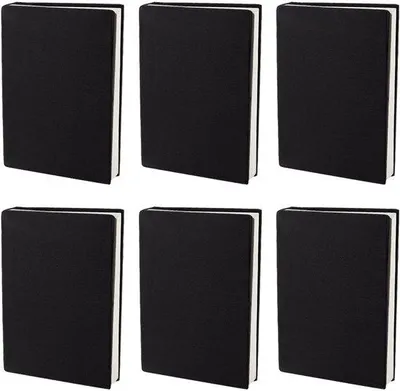 Zdjęcie produktu dla 6 czarnych, wytrzymałych okładek na książki – wykonanych z zmywalnego nylonu – o wymiarach 22,5 x 35,5 cm, przeznaczonych do twardych zeszytów
