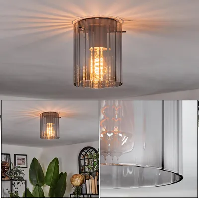 Produktbild von Casier Deckenlampe aus Metall/Riffelglas in Schwarz/Rauchfarben