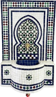 Produktbild von Marrakesch Gartenbrunnen Zimmerbrunnen aus original marokkanische Mosaik 108 cm Gross | Brunnen als Gartendeko Terassendeko & Balkon Deko | Springbrunnen Inkl. Pumpe für entspannenden Wasserfall