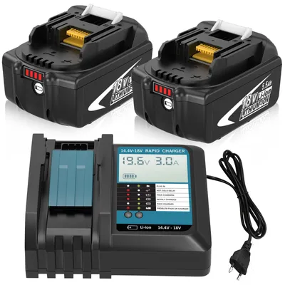 2x 5500mAh 18V Akku mit Ladegerät, LCD-Display, LED-Anzeige