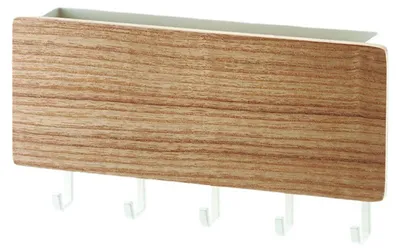 Produktbild von Schlüsselhalter für die Wand, japanischer Wandschlüsselhalter aus Holz mit 5 Haken, bohrfreier Multifunktions-Schlüsselaufhänger für Zuhause