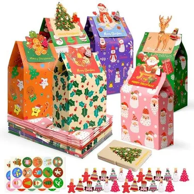 Obrázek produktu pro Omgoods – Adventní kalendář s 24 vánočními dárkovými sáčky a kartičkami