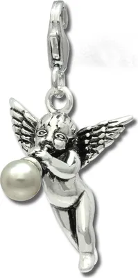 Produktbild von SilberDream Charm Anhänger Engel mit Trompete schwarz Perle Silber FC696