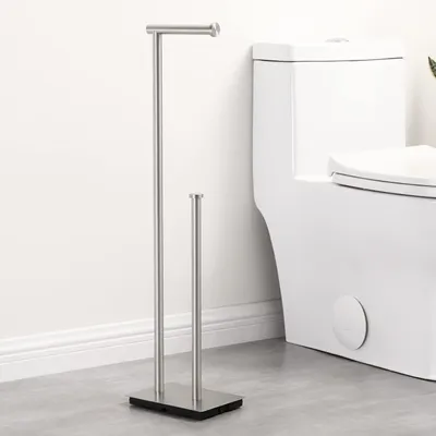 Immagine prodotto di Portarotolo da pavimento, acciaio inossidabile spazzolato, altezza 51 cm, salvaspazio, resistente alla ruggine, acciaio inossidabile SUS304
