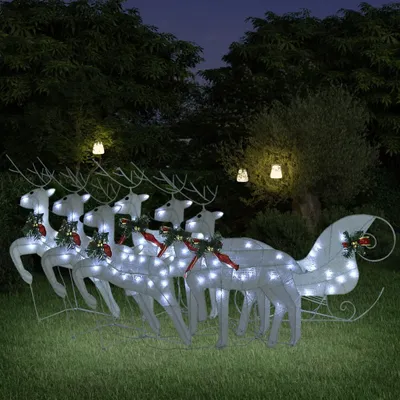 Produktbild von The Living Store Rentier mit Schlitten Weihnachtsdekoration 140LEDs Outdoor Weiß