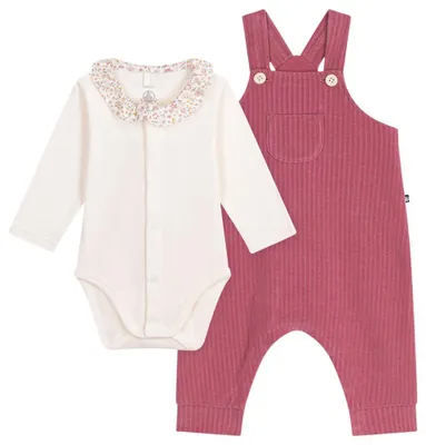 Zdjęcie produktu dla Komplet dla niemowląt Petit Bateau: kombinezon z bawełny z bretelem i body z bawełny z jednokolorowym kołnierzykiem