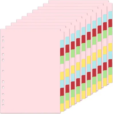 Imagen del producto de Hojas separadoras A4, 10 juegos con 10 hojas de colores cada uno, de 30 x 22 cm, para carpetas de anillas