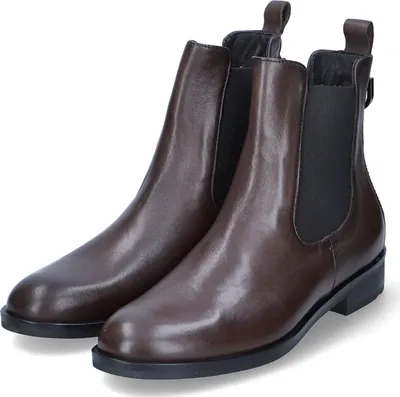 A pair of brown leather Chelsea boots.