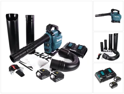 Produktbild von Makita DUB 363 PG2V Akku Gebläse / Laubsauger 36 V ( 2x 18 V ) Brushless + Absaug Set + 2x Akku 6,0 Ah + Doppelladegerät