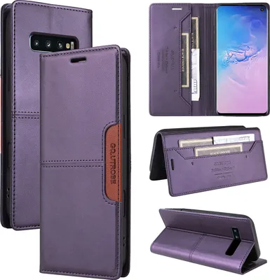 Obrázek produktu pro Pouzdro pro Samsung Galaxy S10, kožené flipové peněženkové pouzdro s přihrádkou na karty a stojánkem Fialová