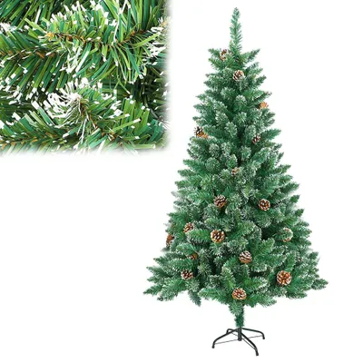 Produktbild von XMTECH 150CM künstlich Weihnachtsbaum mit Schnee & Edelstahl Ständer, einfache Stecktechnik, Tannenbaum Christbaum