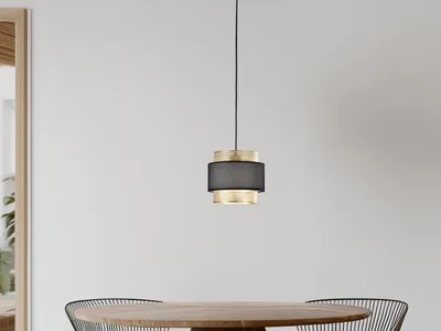 Produktbild von LED Hängelampe einflammig, Gold mit Stoffblende Schwarz, Ø 21cm - Esstischlampe