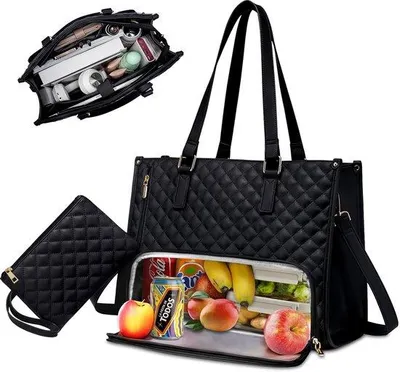 Produktbild von Leder-Lunchtas mit Kühlfach, Damen-Aktentasche, schwarz