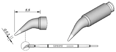 Obrázok produktu pre JBC spájkovací hrot série C210, okrúhly tvar, C210010/Ø 0,3 mm, zahnutý C210010