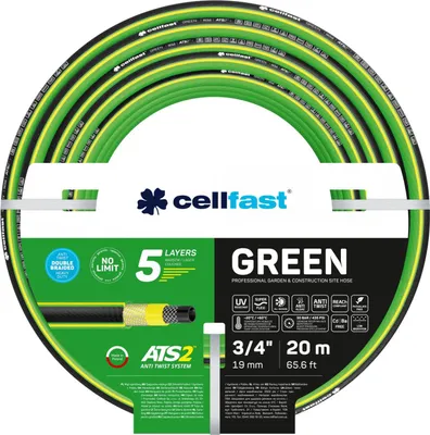 Image de Cellfast Green ATS2™ tuyau d'arrosage 5 couches double tresse croisée et tricotée résistant aux rayons UV et au dépôt d'algues (3/4" 20 m)