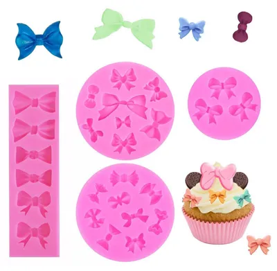 Immagine prodotto di Stampi in silicone a forma di fiocco, set da 4 pezzi, rosa, per torte e cupcakes