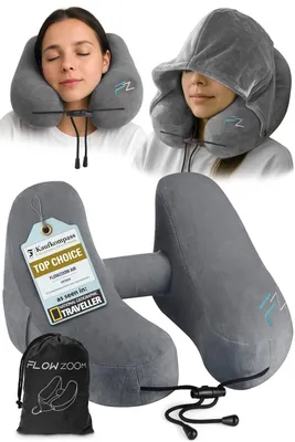 Imagen del producto de FLOWZOOM AIR Almohada de viaje hinchable con capucha, talla M, gris