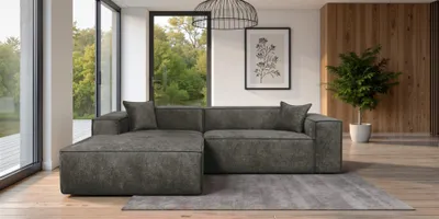 Produktbild von Ecksofa Designersofa CARLOTA in Stoff Perfect Harmony Dunkelgrau Ottomane Links