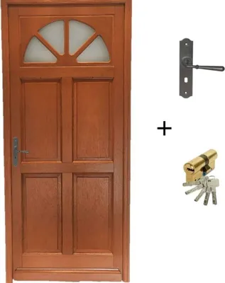 Image de Porte d'entree Bois vitree, Ferji, H215 x L90 p, droit + Poignee Et Barillet (ref 010403FP) Cote Tableau